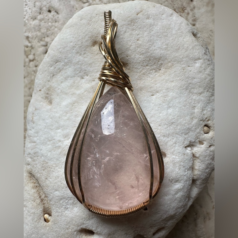 14k Gold Filled Rose Quartz Necklace Pendant